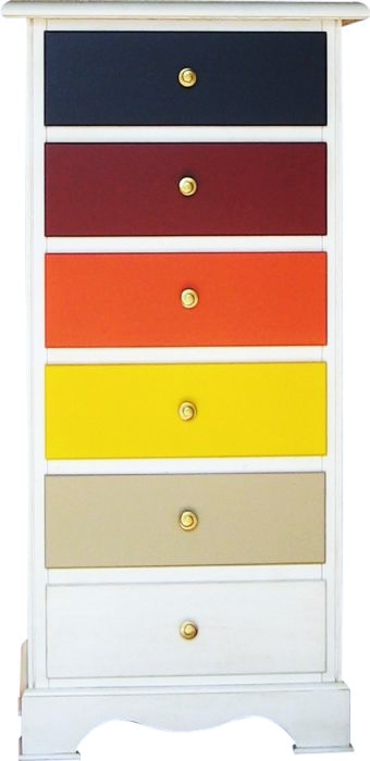 Cassettiere: Cassettiera stretta in legno multicolore